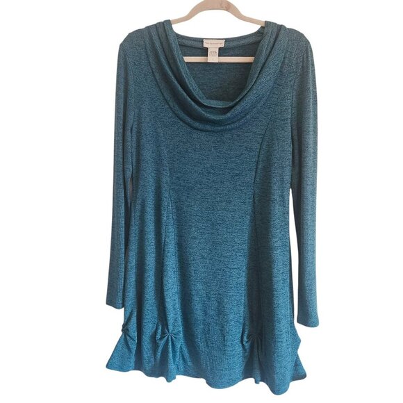 Soft Surrounding Cowl Neck Bow Hem Detail Knit Sweater Tunic Heather Green Sz. S - Picture 1 of 5